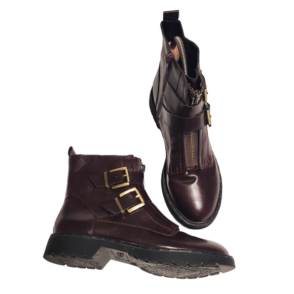 Dirty Laundry Shoes - Dirty Laundry Maroon Motorcycle Ankle Boots Buckle Zipper 7.5